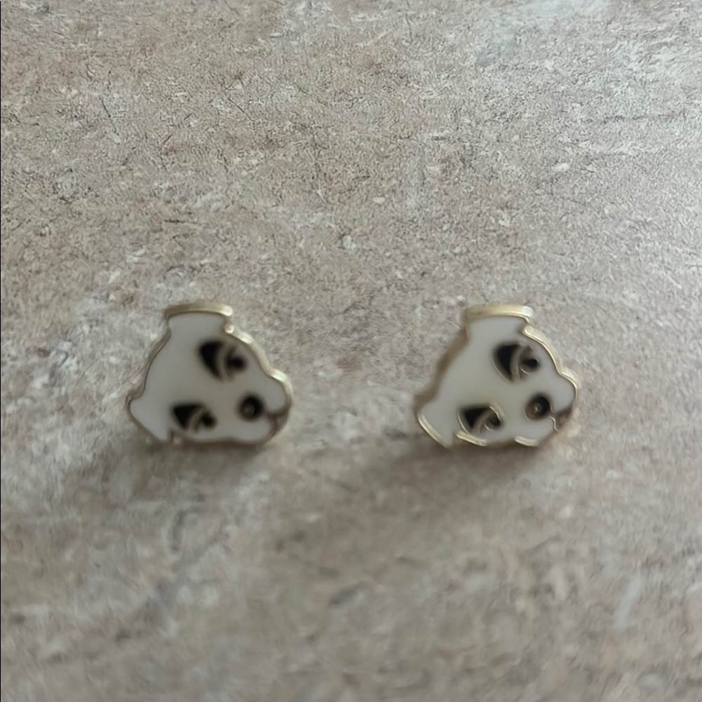 Nintendo Dog White Enamel Gold Earrings